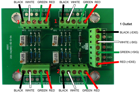 Load cell junction box with 4 inlets to 1 outlet wiring diagram