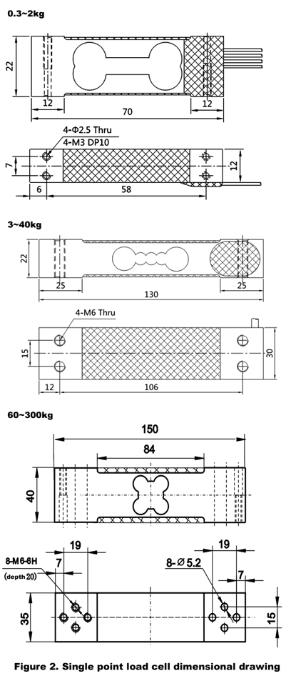 Single point load cell dimensional drawing